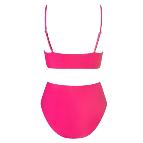 Cupshe Women 2 Piece Swimsuit Large Hot Pink V-Neck Twist Front High Waist Cheek - Picture 5 of 9